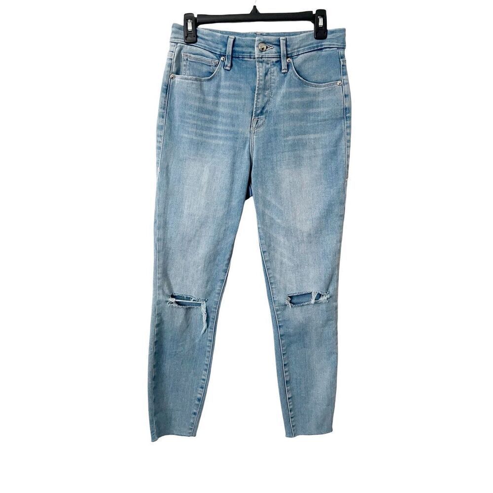 Good American Good Waist Light Wash Distressed‎ Cropped Jeans Women’s Size 6/28